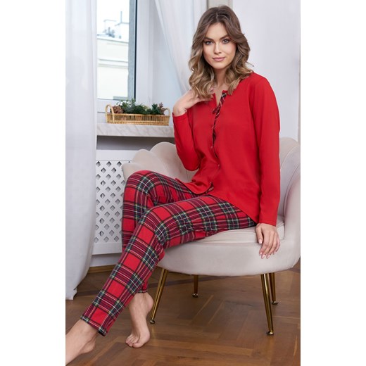Czerwona piżama damska z długim rękawem i spodniami w kratę Zorza, Kolor czerwony-kratka, Rozmiar S, Italian Fashion ze sklepu Intymna w kategorii Piżamy damskie - zdjęcie 166983043
