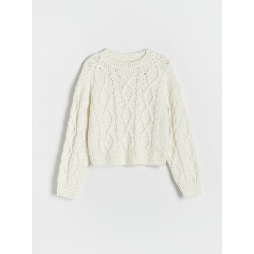 Reserved - Sweter z ozdobnym splotem - złamana biel ze sklepu Reserved w kategorii Swetry dziewczęce - zdjęcie 166984933