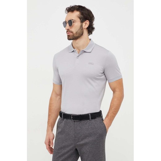 Calvin Klein polo bawełniane kolor szary gładki ze sklepu ANSWEAR.com w kategorii T-shirty męskie - zdjęcie 166985342