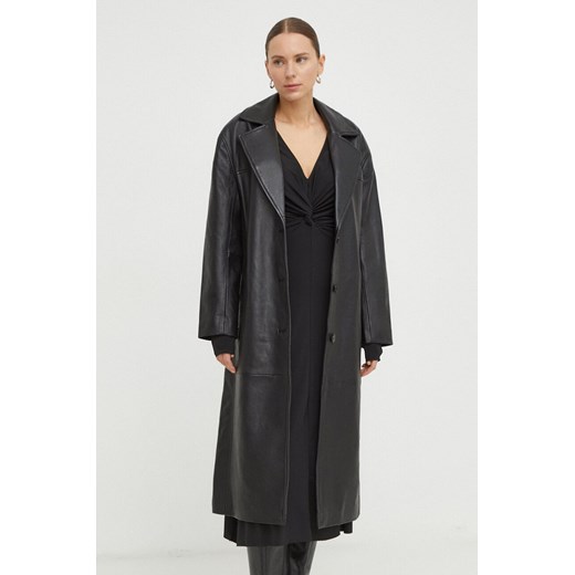 2NDDAY płaszcz skórzany damski kolor czarny przejściowy oversize ze sklepu ANSWEAR.com w kategorii Płaszcze damskie - zdjęcie 166985432