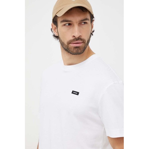 Calvin Klein t-shirt bawełniany męski kolor biały gładki ze sklepu ANSWEAR.com w kategorii T-shirty męskie - zdjęcie 166985993