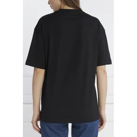 Bluzka damska czarna Calvin Klein bawełniana z okrągłym dekoltem z napisem 