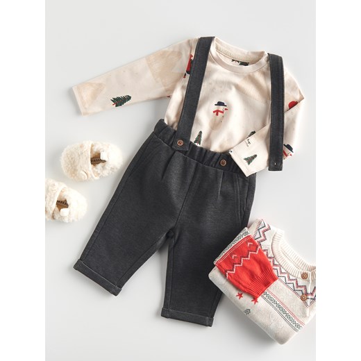 Reserved - Dzianinowe spodnie z szelkami - ciemnoszary ze sklepu Reserved w kategorii Spodnie i półśpiochy - zdjęcie 166990242