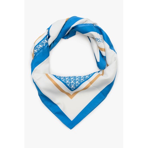 Estro: Błękitno-biała apaszka damska z geometrycznym wzorem ze sklepu Estro w kategorii Szaliki i chusty damskie - zdjęcie 166991132
