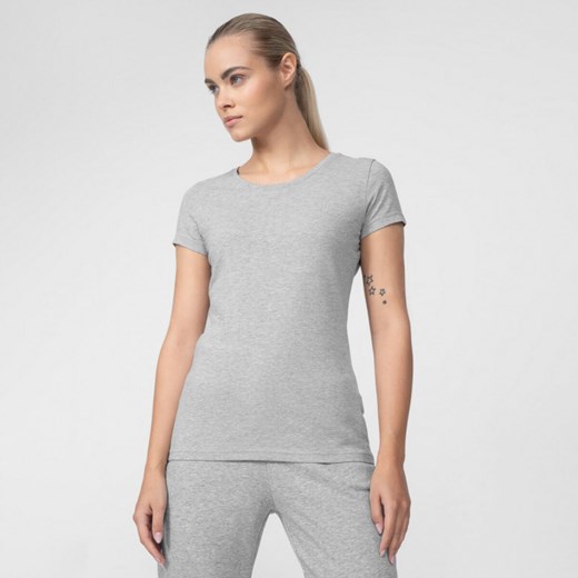 Damski t-shirt basic 4F NOSD4-TSD300 - szary ze sklepu Sportstylestory.com w kategorii Bluzki damskie - zdjęcie 166991832