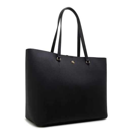 Czarna shopper bag Ralph Lauren matowa duża ze skóry ekologicznej na ramię 