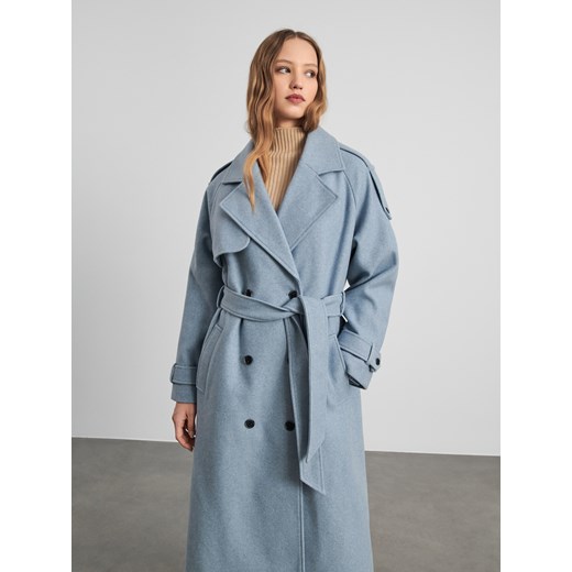 Sinsay - Płaszcz z paskiem - błękitny Sinsay L Sinsay