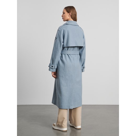 Sinsay - Płaszcz z paskiem - błękitny Sinsay S Sinsay
