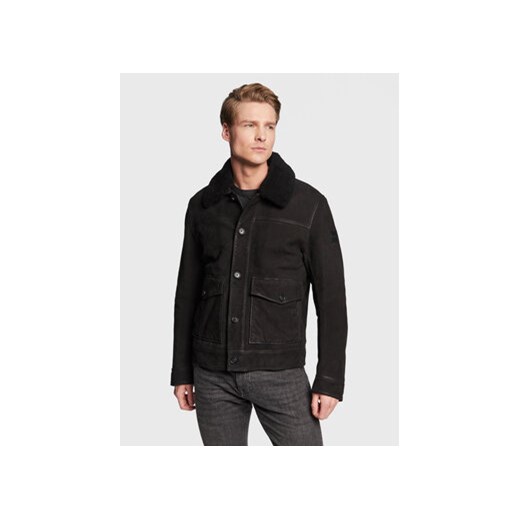 Boss Kurtka skórzana Jucker 50482205 Czarny Regular Fit 52 MODIVO