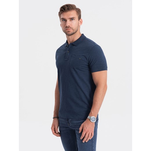 T-shirt męski polo z ozdobnymi guzikami - ciemnoniebieska V8 S1744 ze sklepu ombre w kategorii T-shirty męskie - zdjęcie 167337501