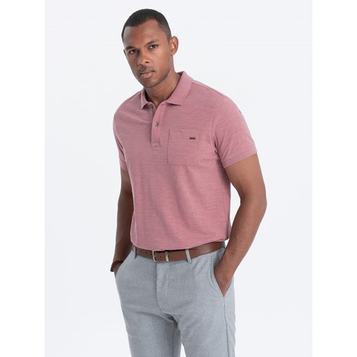 T-shirt męski polo z ozdobnymi guzikami - zgaszony róż V4 S1744 ze sklepu ombre w kategorii T-shirty męskie - zdjęcie 167337513
