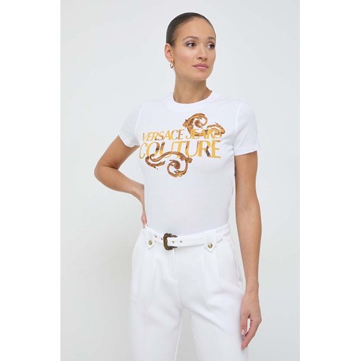 Versace Jeans Couture t-shirt bawełniany damski kolor biały 76HAHG00 CJ00G ze sklepu ANSWEAR.com w kategorii Bluzki damskie - zdjęcie 167339574