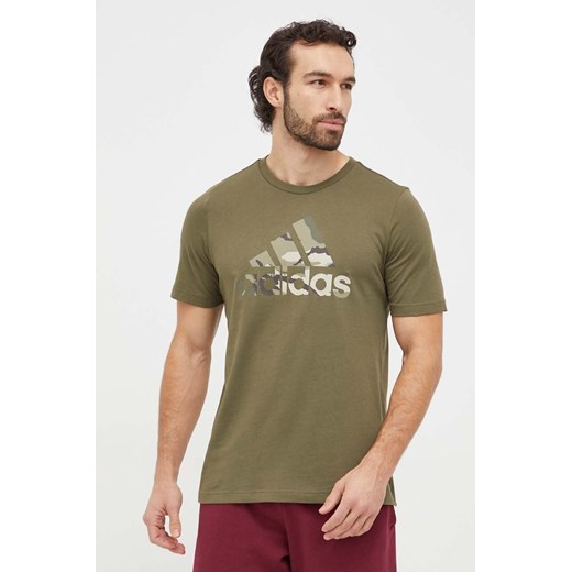 adidas t-shirt bawełniany męski kolor zielony z nadrukiem S ANSWEAR.com