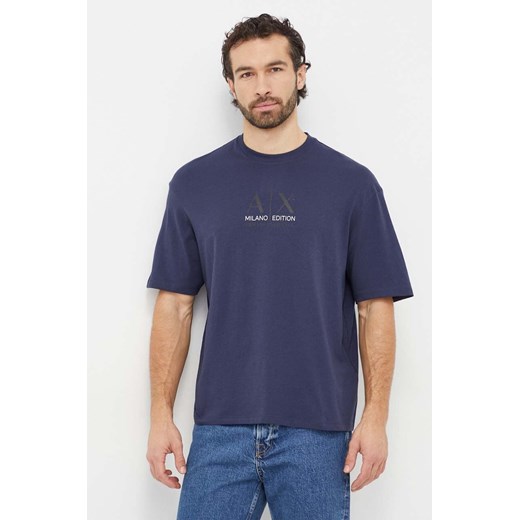 Armani Exchange t-shirt bawełniany męski kolor granatowy z nadrukiem 3DZTAB ZJ3VZ ze sklepu ANSWEAR.com w kategorii T-shirty męskie - zdjęcie 167339651