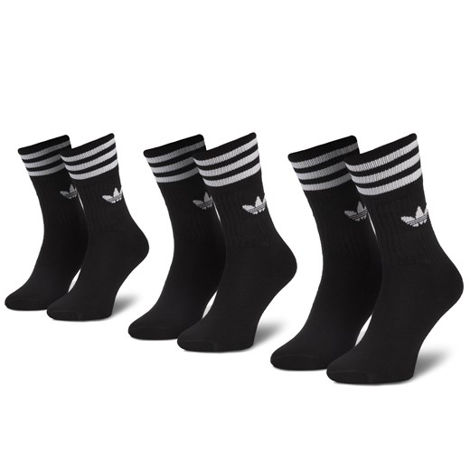 Zestaw 3 par wysokich skarpet unisex adidas Solid Crew Sock S21490 Black/White 39/42 wyprzedaż eobuwie.pl