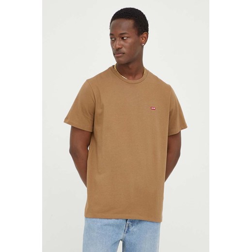Levi&apos;s t-shirt bawełniany męski kolor brązowy gładki ze sklepu ANSWEAR.com w kategorii T-shirty męskie - zdjęcie 167348112