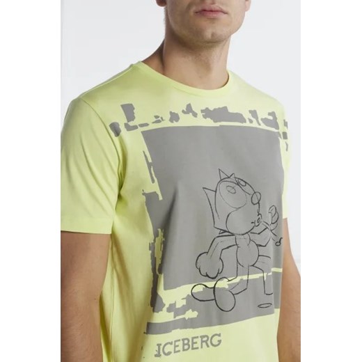 T-shirt męski Iceberg wielokolorowy młodzieżowy z bawełny z krótkim rękawem 