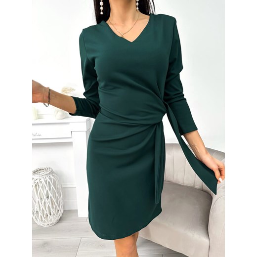 Ciemnozielona Sukienka z Wiązaniem ze sklepu ModnaKiecka.pl w kategorii Sukienki - zdjęcie 167354342