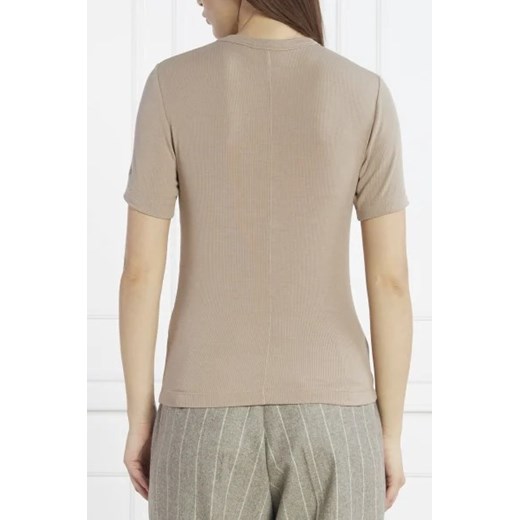 Calvin Klein bluzka damska beżowa z okrągłym dekoltem z krótkim rękawem 