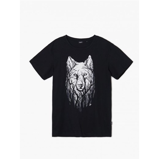 Cropp - Czarna koszulka z nadrukiem wilka - czarny Cropp XL Cropp