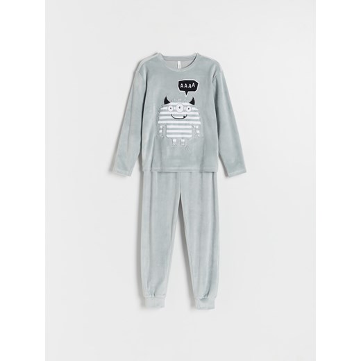 Reserved - Dwuczęściowa piżama z aplikacją - jasnoszary ze sklepu Reserved w kategorii Piżamy dziecięce - zdjęcie 167360364