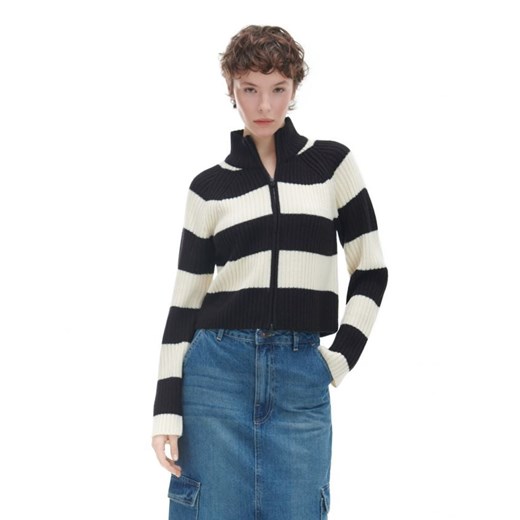 Cropp - Rozpinany sweter w paski - czarny Cropp XS Cropp