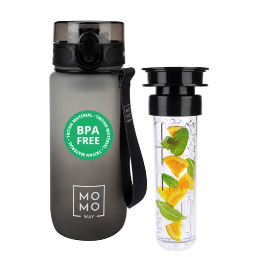 Butelka na wodę 0.6L MOMO WAY szaro - czarna | pomysł na prezent | BPA free | Momo Way 600ml Sklep SOXO
