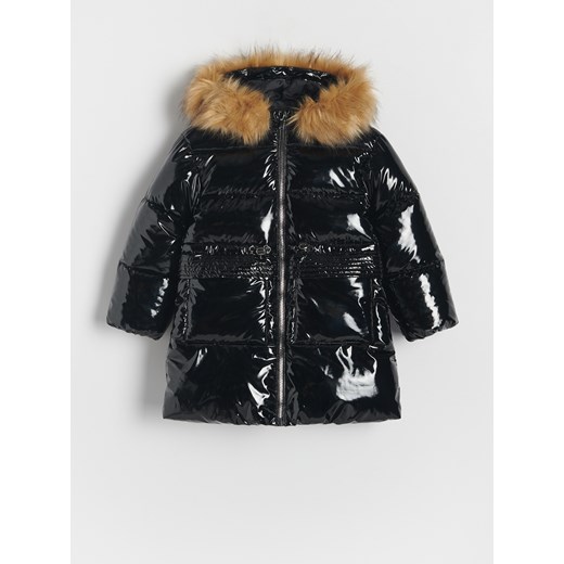 Reserved - Ocieplany płaszcz z kapturem - czarny ze sklepu Reserved w kategorii Kurtki dziewczęce - zdjęcie 167367002