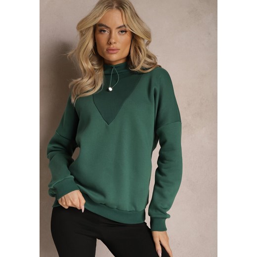 Zielona Ocieplana Bluza Bawełniana z Półgolfem Heraia ze sklepu Renee odzież w kategorii Bluzy damskie - zdjęcie 167367791