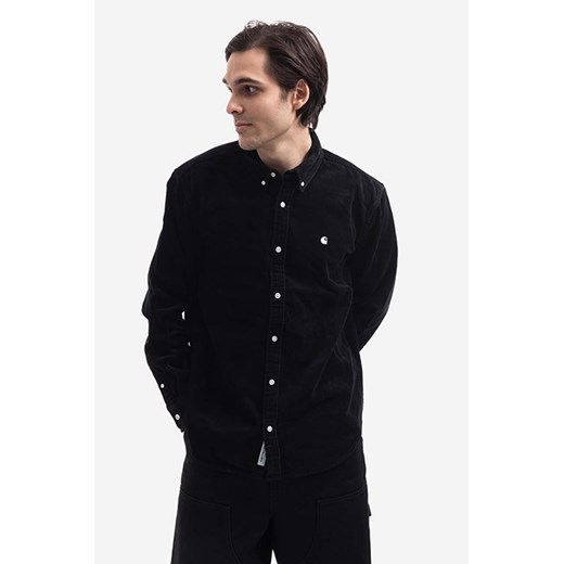 Carhartt WIP koszula bawełniana męska kolor czarny regular z kołnierzykiem klasycznym ze sklepu PRM w kategorii Koszule męskie - zdjęcie 167369004