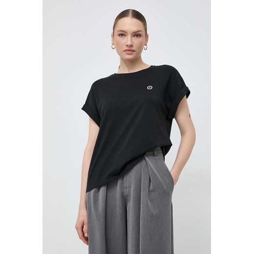 Twinset t-shirt bawełniany damski kolor czarny ze sklepu ANSWEAR.com w kategorii Bluzki damskie - zdjęcie 167376413
