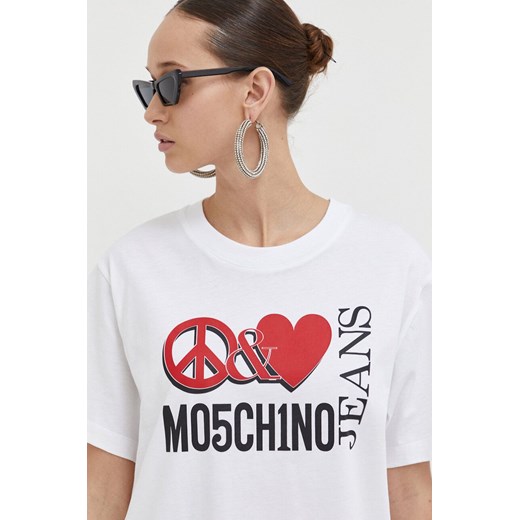 Moschino Jeans bluzka damska z napisem młodzieżowa z okrągłym dekoltem 