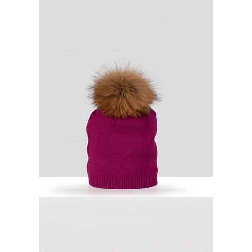 Amarantowa czapka z pomponem z szopa ze sklepu Molton w kategorii Czapki zimowe damskie - zdjęcie 167376693