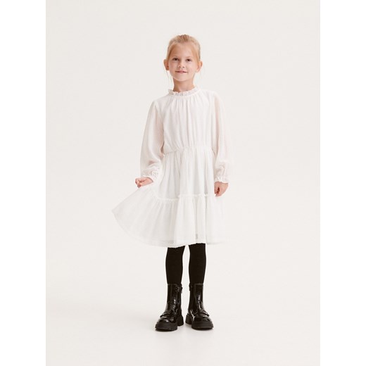 Reserved - Sukienka z falbaną - biały Reserved 122 (6-7 lat) Reserved
