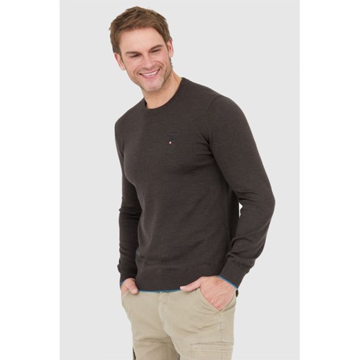 AERONAUTICA MILITARE Brązowy sweter męski z wełny merynosa, Wybierz rozmiar M ze sklepu outfit.pl w kategorii Swetry męskie - zdjęcie 167386574