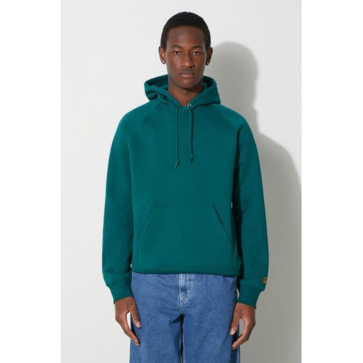 Carhartt WIP bluza Hooded Chase Sweat męska kolor zielony z kapturem gładka I033661.1YWXX ze sklepu PRM w kategorii Bluzy męskie - zdjęcie 167391760