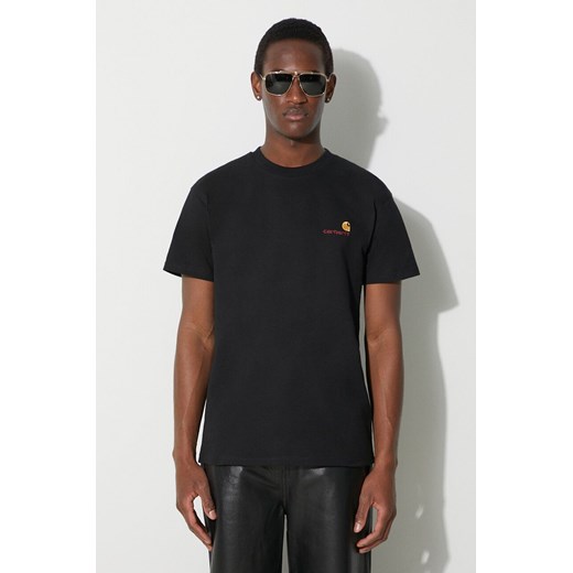 Carhartt WIP t-shirt bawełniany S/S American Script T-Shirt męski kolor czarny z aplikacją I029956.89XX ze sklepu PRM w kategorii T-shirty męskie - zdjęcie 167391831