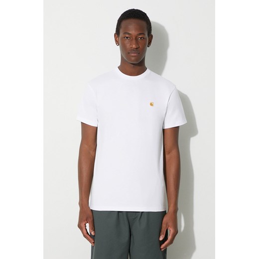 Carhartt WIP t-shirt bawełniany S/S Chase T-Shirt męski kolor biały gładki I026391.00RXX ze sklepu PRM w kategorii T-shirty męskie - zdjęcie 167391833