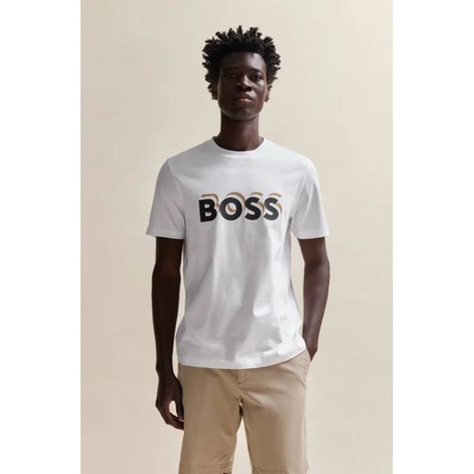 Biały t-shirt męski BOSS HUGO w stylu młodzieżowym bawełniany