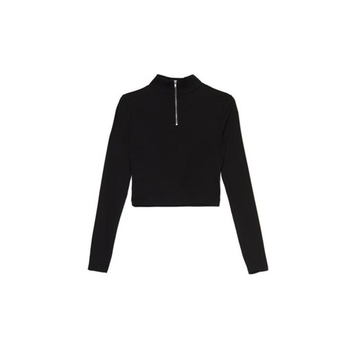 Cropp - Czarna bluzka z rozpinaną stójką - czarny ze sklepu Cropp w kategorii Bluzki damskie - zdjęcie 167393370