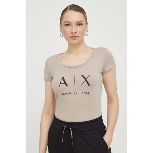 Armani Exchange t-shirt bawełniany kolor beżowy 8NYT70 YJ16Z NOS ze sklepu ANSWEAR.com w kategorii Bluzki damskie - zdjęcie 167396421
