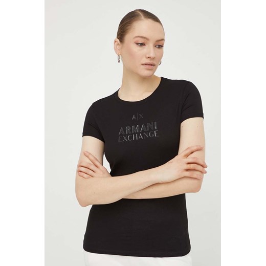 Armani Exchange t-shirt bawełniany damski kolor czarny 3DYT11 YJG3Z ze sklepu ANSWEAR.com w kategorii Bluzki damskie - zdjęcie 167396721