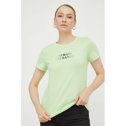 Armani Exchange t-shirt bawełniany damski kolor zielony 3DYT14 YJDGZ ze sklepu ANSWEAR.com w kategorii Bluzki damskie - zdjęcie 167396731
