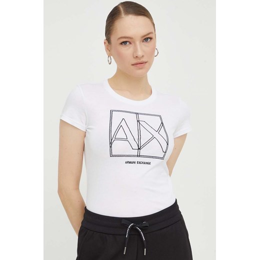 Armani Exchange t-shirt bawełniany damski kolor biały 3DYT38 YJ8QZ ze sklepu ANSWEAR.com w kategorii Bluzki damskie - zdjęcie 167396761