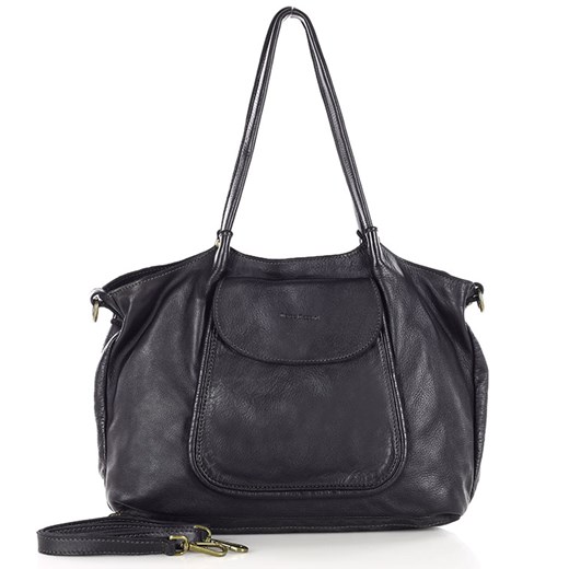 MARCO MAZZINI Torebka skórzana shopper bag ispirato dalla natura czarna ze sklepu Verostilo w kategorii Torby Shopper bag - zdjęcie 167415473