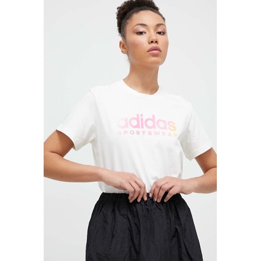 adidas t-shirt bawełniany damski kolor beżowy IR5890 ze sklepu ANSWEAR.com w kategorii Bluzki damskie - zdjęcie 167419983