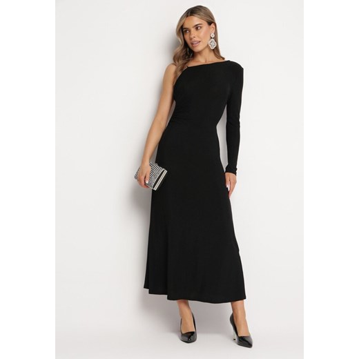 Czarna Sukienka Maxi o Asymetrycznym Kroju z Łańcuszkiem Verdisa ze sklepu Born2be Odzież w kategorii Sukienki - zdjęcie 167421471