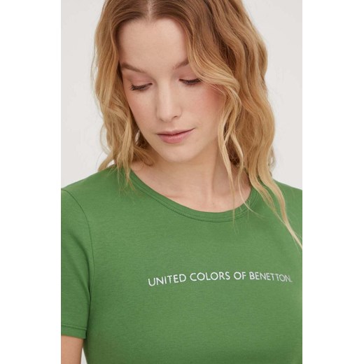 United Colors of Benetton t-shirt bawełniany damski kolor zielony ze sklepu ANSWEAR.com w kategorii Bluzki damskie - zdjęcie 167431183