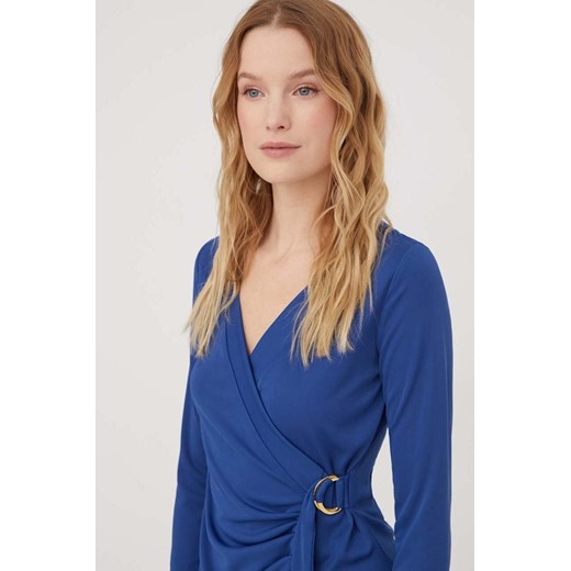 Lauren Ralph Lauren bluzka damska kolor niebieski gładka ze sklepu ANSWEAR.com w kategorii Bluzki damskie - zdjęcie 167431631