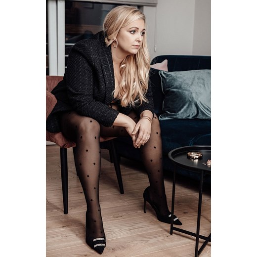Rajstopy damskie czarne plus size we wzory Diamond rain 30 DEN, Kolor czarny (onyx), Rozmiar 8, Mona Queen Size ze sklepu Primodo w kategorii Rajstopy - zdjęcie 167433830
